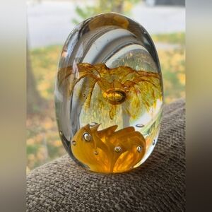 Simon Chappel Studio Art  Glass Paperweight with Yellow and Orange Design